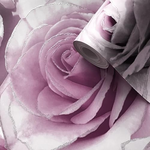 Muriva Madison Large Roses Amethyst Glitter Wallpaper 139522