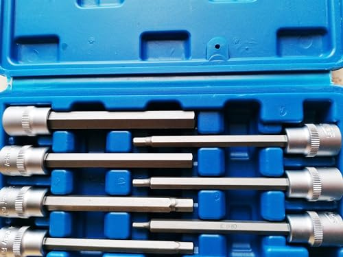 SIO Innensechskant Stecknuss Satz 3/8 Lang 110mm 7-tlg – Inbus Steckschlüssel H3-H10 – Lange Innensechskant Nüsse für Ratsche – Profi Werkzeug Set