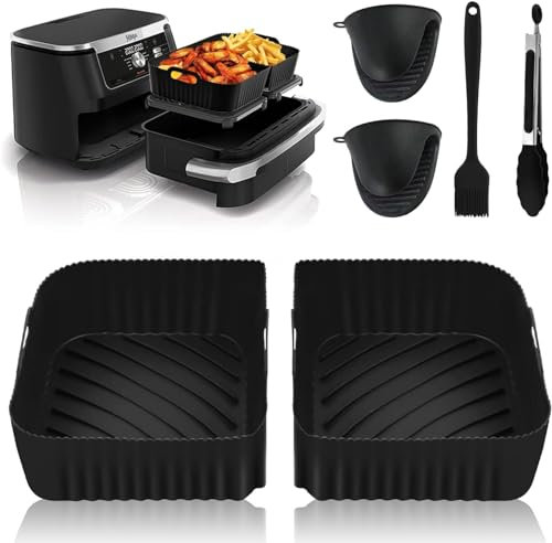 Lonimia Air Fryer Silicone Liners, Reutilizable Air Fryer Silicone Liner for Ninja Foodi FlexDrawer AF500UK, Food Grade Silicon Baking Tray Collapsible Non-Stick, Water-Proof, Oil-Proof