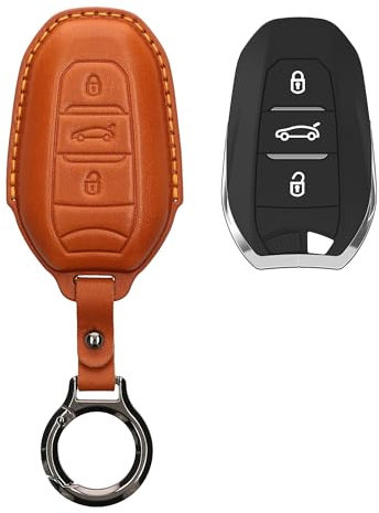 kwmobile Premium Leder Autoschlüssel Schutzhülle kompatibel mit Peugeot Citroen 3-Tasten Smartkey Autoschlüssel (nur Keyless Go) Hülle - Schlüssel Tasche - Braun