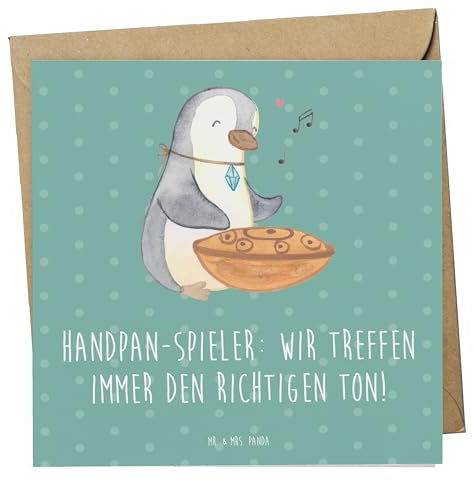 Mr. & Mrs. Panda faltkarte Handpan Spieler - Geschenk, Musik, Instrument, Musiker, Klänge, Glückwunschkarte, Grußkarte, Harmonie, Meditation, doppelkarte, Lernen, Klangschalen, anlasskarte, Klappkarte