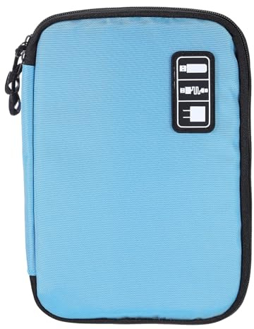 sourcing map Electronics Organizer 9.45 x 6.69 x 1.18 Double Layer Nylon Tech Organizer Travel Case for Cord Organizer Travel Accessories Men Women, Blue