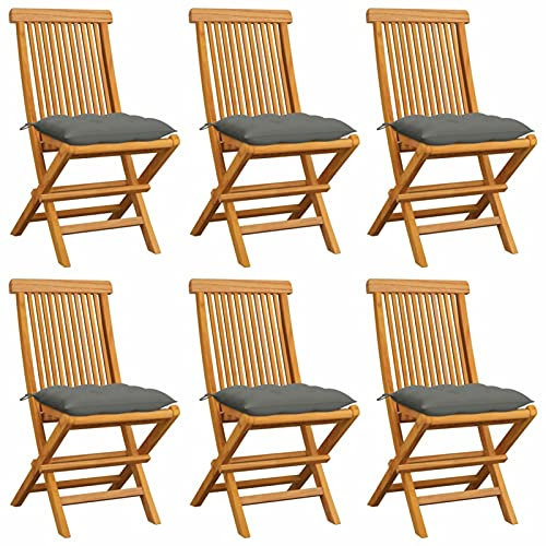 Sufrk Gartenstühle Stapelstuhl Garten mit Grauen Kissen 6 STK. Massivholz Teak Monoblock Stuhl - 3065606