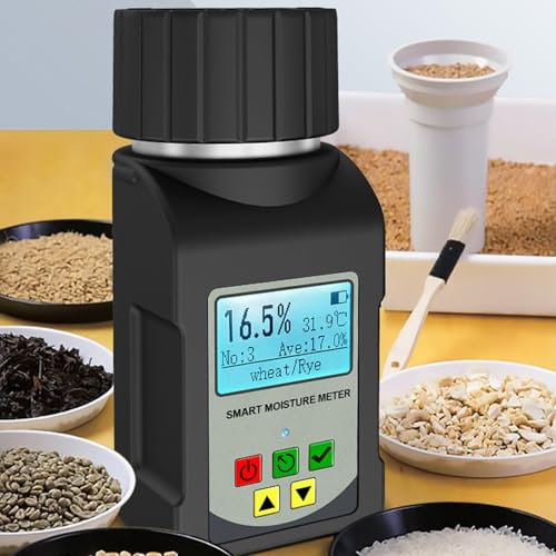 Digitales Getreide-Feuchtigkeitsmessgerät, 90 ml tragbarer Mais-Reis-Getreide-Feuchtigkeitstester, mit LCD-Hintergrundbeleuchtung, misst 25 verschiedene Getreidearten, für Kaffee, Kakao,Reis,Weizen