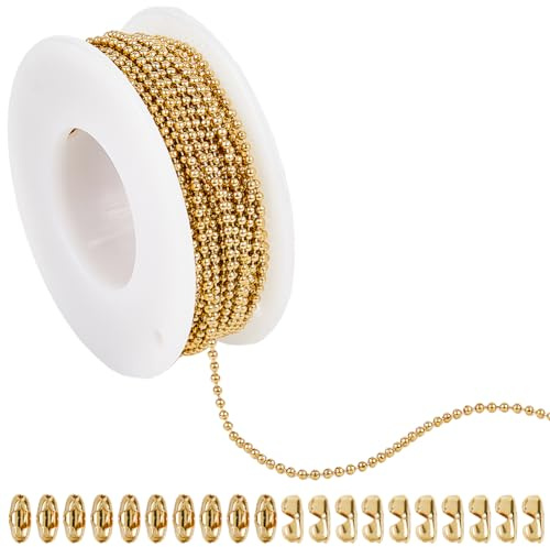 SUNNYCLUE {30} cm Lange Kugelkette Aus Edelstahl Halskette Mit Goldenen Perlen Zum Aufhängen Schlüsselanhängerkette Mit 32.8 Verbindungsstücken Und Perlenzugkette Zur Schmuckherstellung Halsketten Arm