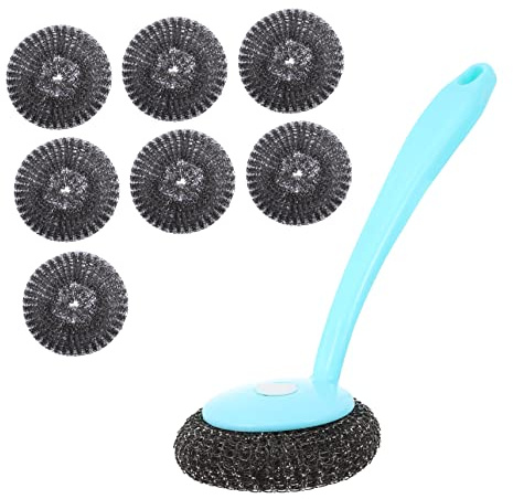 Generic 1 Set Steel Ball Brush Board Vent Carpet Cleaner Stuff Dish Washing Scrubber Pan Dispenser Rack Kitchen Cleaning Sponge Cleaning Brushes Steel Scrubber Lid Eraser Wire Blue