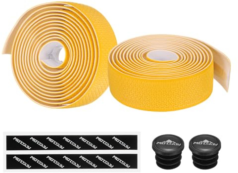 PATIKIL Cinta Para Manillar De Bicicleta PU EVA 1 Par Cinta Ergónómica Cómoda Talla Única Con Tapones Finales Y Respaldo Adhesivo Para Ciclismo En Carretera Y Bicicletas Plegables Amarillo