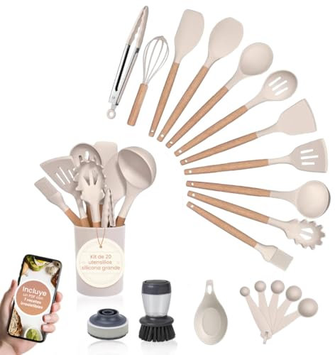 NOVARKA® SUPER PACK PREMIUM De 20 Utensilios De Cocina de Silicona PEQUEÑOS + Instrumento de Limpieza PORTATIL - Utensilios y Paletas Multifuncionales HOMOLOGADOS - Sin BPA