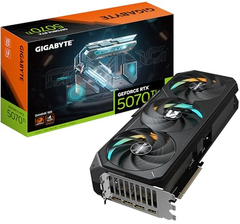 Gigabyte GeForce RTX 5070 Ti Gaming 16G Grafikkarte – 16 GB GDDR7, 256-Bit, PCI-E 5.0, 2452 MHz Kernfrequenz, 3 x DP 2.1b, 1 x HDMI 2.1b, DLSS 4, GV-N507TGAMING-16GD