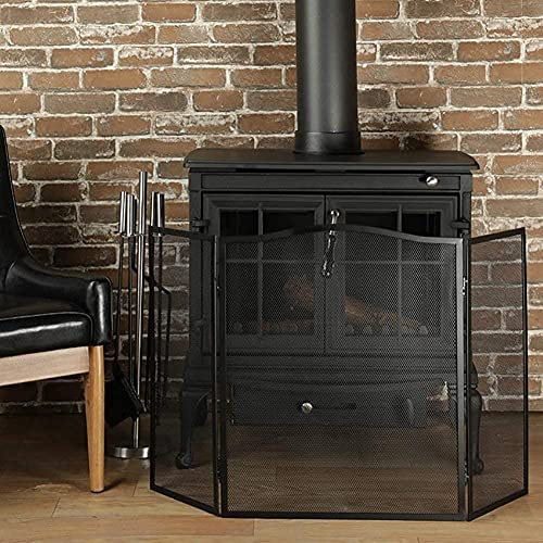 Funkenschutzgitter 3-teilig Kaminschirm mit Doppelsteg für Kamin, Herd und Holzofen Metallgeflecht, Schwarz, 96x21x61cm Das Neue
