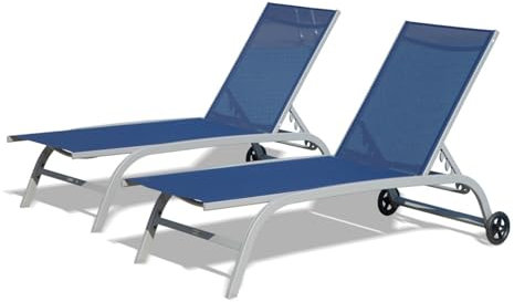 ZATTYDV Sedia a Sdraio da Esterno con Ruote – Schienale Regolabile in 5 Posizioni, Telaio in Alluminio Resistente e Design impilabile per Il Relax a Bordo Piscina, in s