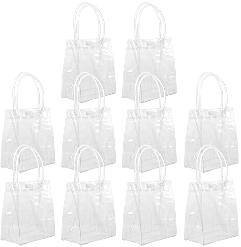 Anneome 10stücke Transparente Geschenktüte aus Pvc mit Griffen für Weinflaschen Praktische Durchsichtige Tüten für Partys und Draußen Handliche Verpackung für Geschenke