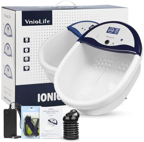 VnioLife Ionen Fußbad, Ionen Fussbad Detox, Tragbar Detox Fußbad mit Timer, Ionisches Fussbad Zum Entgiften, Fußspa Reiniger mit Wassersack (Mit Becken)