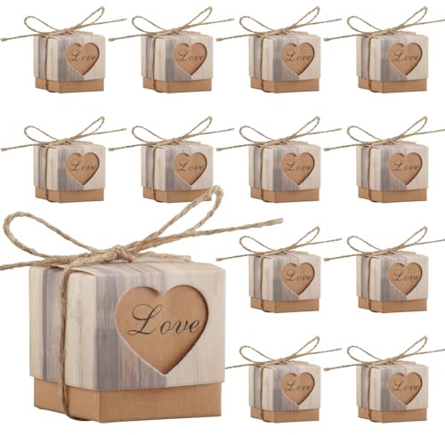 KiKiHong 50 Stück Kleine Schachteln Wiederverwendbar Mini Schachteln | Retro Süßigkeitenbox für Hochzeit Geburtstag Party Mitbringsel Snacks 5 x 5 x 5 cm