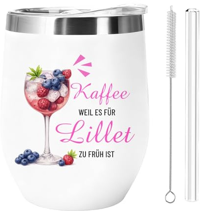 Snyvpra Lillet gläser, Edelstahl Lillet Geschenkset mit Personalisiert Muster Kaffee Weil Es Für Lillet Zu Früh Ist, mit Glasstrohhalm Und Bürste Für Lillet Liebhaber, Party Tasse