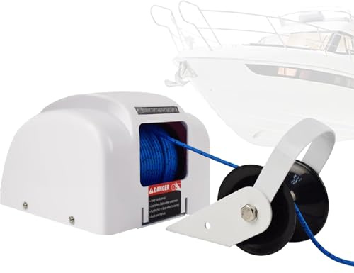 VNATWGOO Verricello Elettrico per Barche 12 V, Verricello Automatico, Telecomandato con Luce LED, Trazione 318 kg, Cima da 31 M, Progettato per Pontoni, Yacht E Imbarcazioni da Pesca CordlessANDCable
