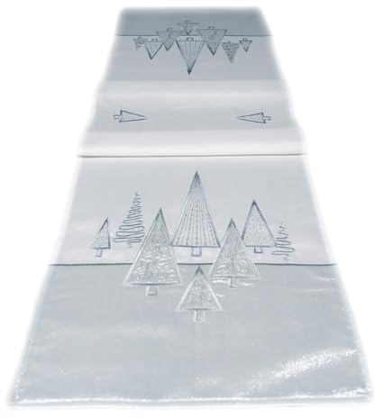 texpot Tischläufer 40 x 90 cm weiß Stickerei Moderne Tannenbäume Weihnachten Tischband