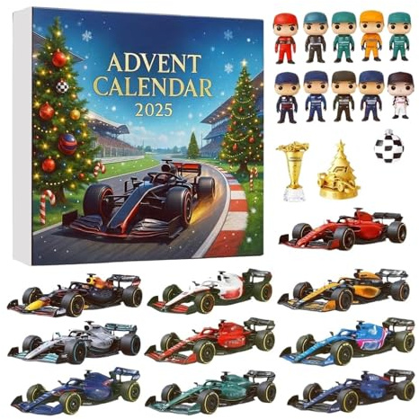 Calendrier de l'Avent 2025 Racing - Compte à rebours de 24 jours - Ornement d'équipe de course 2D - Surprise de vacances pour garçons et filles (1 pièce)