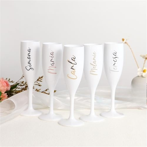 Flûte à champagne en plastique blanc personnalisée, pour fête prénuptiale et fête (1 pièce)