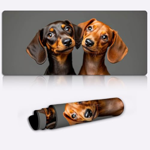playful dachshund duo Gaming Mouse Pad Non-Slip Rubber Base Pad Office Home Novelty Printed Desk Accessory Laptop Desktop Printed Art Ergonomic 600 * 350 * 4mm