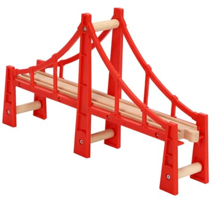 MAGICLULU Ponte Ferroviario in Legno Rosso per Binari di Trenini Accessorio Modellino Cavalcavia Compatibile Giocattoli Ferroviari Fai da Te per Dai 3 Anni