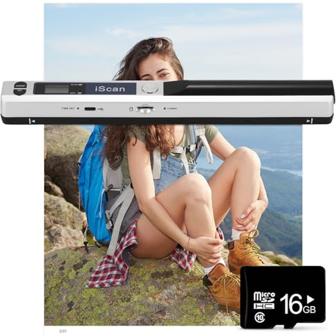 AOZBZ Escáner de documentos portátil, escáner de imágenes USB de mano de 900 DPI, escáner de fotos a color A4, escáner móvil práctico (formato JPG/PDF, USB 2.0 de alta velocidad, tarjeta SD/TF