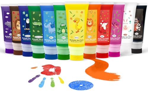 Nabance Colori a Dita per Bambini Atossici 12 Colori 50 ml/tubo Pittura Bambini Con Testa in Spugna Lavabili Regali per l'educazione Della Prima Infanzia Creazioni artigianali