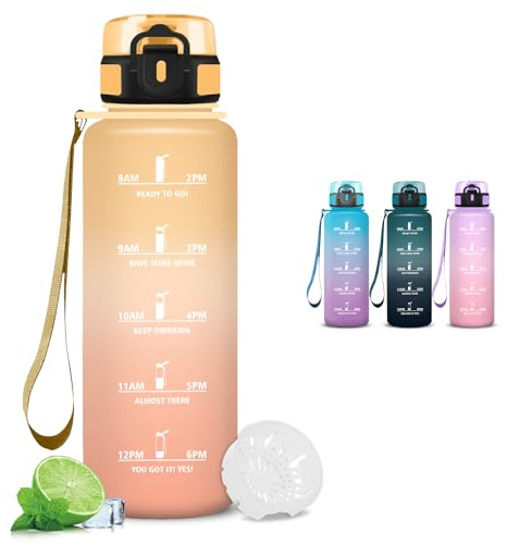 Trinkflasche- 1.5 liter- Trinkflasche Sport, Wasserflasche Auslaufsicher, mit Zeitmarkierung, Wasserflasche Kohlensäure Geeignet, Leicht zu Reinigen, Sportflasche für Fitness, Fahhrad, Running, Gym