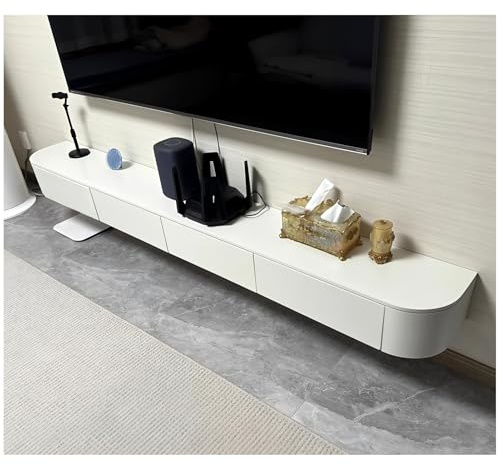 ATHOMASM Wandmontierter TV-Schrank, TV-Regal aus Massivholz, mit Stauraum und Schubladen, schwebendes TV-Board, Moderner TV-Ständer, TV-Einheit, Medienkonsole für Wohnzimmer(Weiß,220cm)