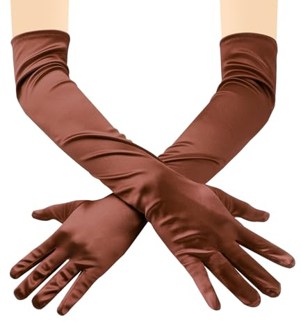 ZTVOWTO 1 Pair Women's Long Gloves, Stretchy Elbow Satin Gloves, Evening Gloves for Costumes, Opera, Bridal Party, Weddings and Proms(Coffee)