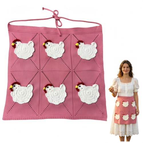 CSJZCJB Handgjort virkat äggförkläde, 6-12 fickor äggförkläde för bakgårdsburen, Rosa 6 fickor, one size