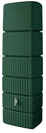 4rain Slim Regentonne 330 Liter Dunkelgrün – Platzsparender Wandtank für Regenwasser - Wassertank mit Auslaufhahn-Anschluss - Frostsichere Regenwassertonne/Wasserfass für Garten