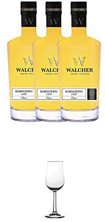 Walcher Bombardino Ei Rum-Likör 17% 3 x 0,7 Liter + Nosing Gläser Kelchglas Bugatti mit Eichstrich 2cl und 4cl 1 Stück