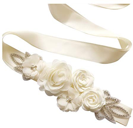 Lauthen.S Schärpengürtel mit Blumen, Perlen und Strasssteinen für Hochzeits-, Braut- und Babyshower-Kleider