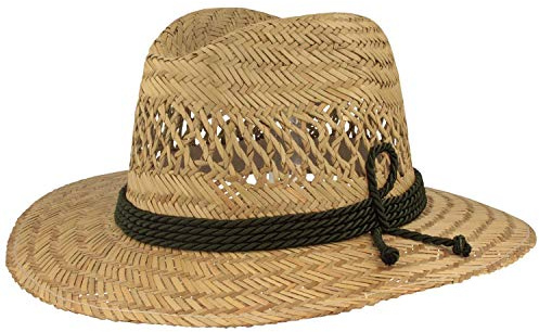 Breiter Strohhut | Sommerhut | Sonnenhut – aus 100% Stroh mit grüner Seidengarnitur & Luftlöcher – Traveller – auch in XXL erhältlich