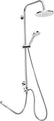 Cornat Duschsystem Round Neo – verchromt – Runde Kopfbrause | Handbrause mit 5 Strahlarten: Normal-, Soft- und Massagestrahl – Anti-Kalk – Variabler Bohrlochabstand – Dusch-Komplettset