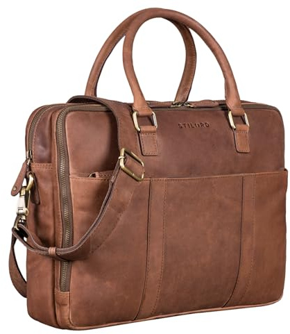 STILORD Drake Businesstasche Leder Groß Vintage Aktentasche XL Ledertasche Laptoptasche für Arbeit Büro Umhängetasche Aufsteckbar Echtleder Farbe:Messina - braun