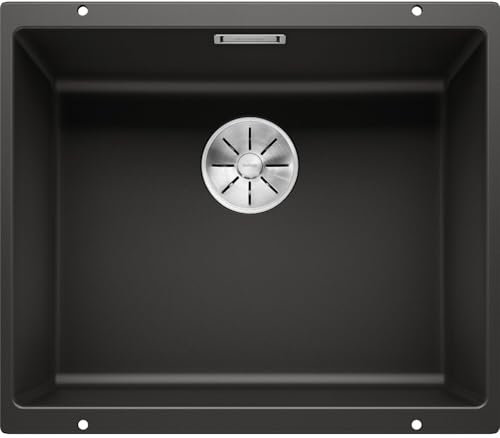 BLANCO SUBLINE 500-U | Évier en granit noir en SILGRANIT noir | Type de montage : sous plan | pour armoires inférieures de 60 cm de large | Forme de bassin 2 en 1 : deux bacs, une découpe et une seule