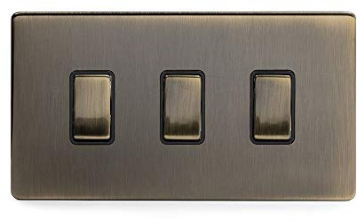 Soho Lighting Antique Brass 3 Gang Light Switch Double Plate Screwless