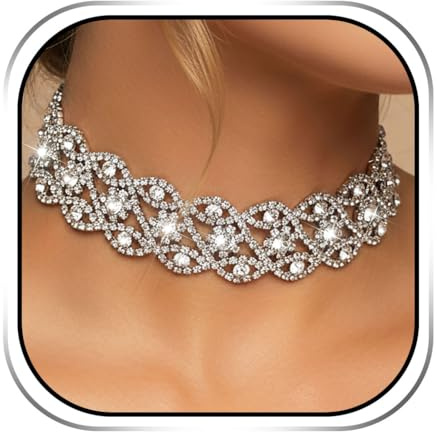 Handcess Braut Hochzeits Halskette Silber Kristall Halsketten Strass Brautschmuck für Frauen und Mädchen