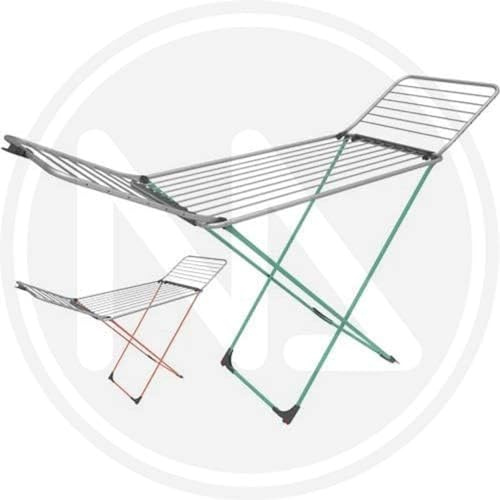 Gimi Borealis, Stendibiancheria a cavalletto in alluminio, Gambe con Verniciatura Colorata Effetto Glitter Rosa/Verde, Ruote e Blocco Ali, 20 mt di stenditura, Made in Italy. Dim. aperto (LxPxH):