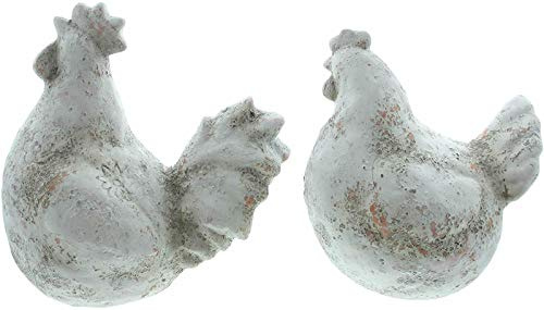 Dekoleidenschaft 2er Set Deko-Figur „Huhn & Hahn“, Figurenset aus Terracotta, grau, Tierfigur im Shabby-Look, Dekoobjekt, Osterdekoration, Tischdeko, Frühlingsdeko