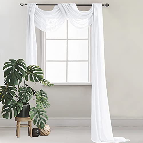 Querbehang Freihanddeko Weiß Vorhang für Hochzeit - 130 x 550cm Transparente Gardinen Schals Voile Vorhang Hochzeitsbogen Wandbehang Dekoration für Wohnzimmer Hochzeitsfeier Zeremonie Bühnendekoration