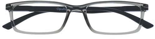 OPULIZE SEE Blaulichtfilter Lesebrille für Damen Herren, Blendfreie UV400-Schutz Federscharnier Anti-Müdigkeit, Rechteckiger Rahmen, Computerbrillen Gaming, Grau +2,00