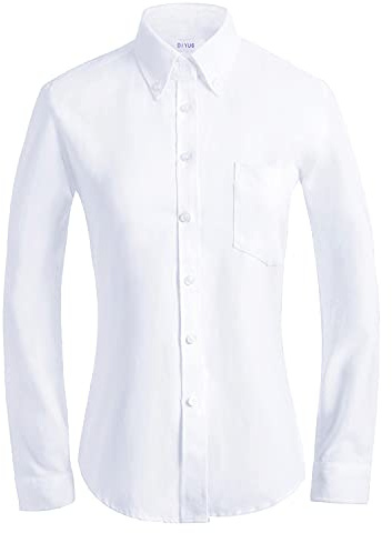 DIYUS Women's Button Down Oxford Long Sleeve Shirt Wrinkle Resistant White