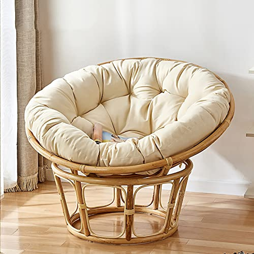 WGreat Papasan Garden Chair, Round Padded Tufted Cushion, Thick Egg Filled, Suspension Hammock Swing for Indoor Outdoor, Cream, 60x60cm(24x24inch)