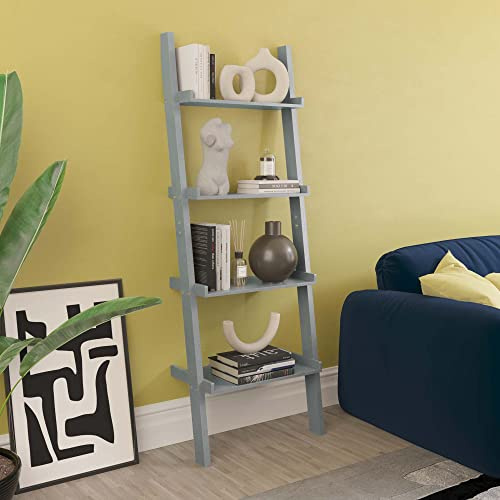 VIDA DESIGNS York 4 Tier Ladder Bookcase - Leaning Shelf Display Storage Unit with Open Shelves - Modern Bookshelf for Living Room, Bedroom or Home Office - Grey - H 154 x W 56 x D 29 cm
