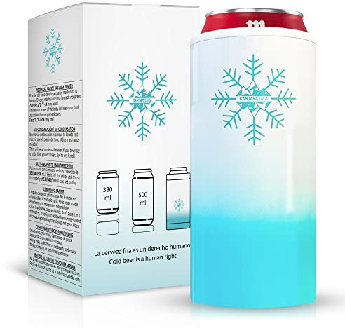 Rafraichisseur Thermos Refroidisseur de canettes et bouteilles de 330 ml 440 ml et 500 ml pour la bière et boissons gazeuses cadeau original homme femme copain copine