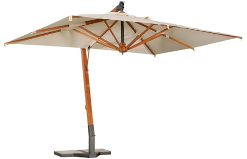Danieli - Ombrellone da Giardino Decentrato in Legno 2,5x3,5mt - Telo Rettangolare Ecru Idrorepellente - Ombrellone con Camino Antivento