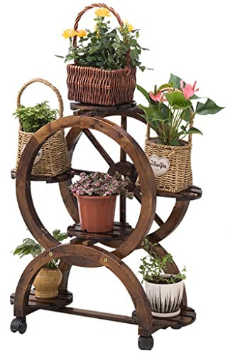 YNSHOP Beweglicher Blumentopfständer Wohnzimmerpflanzenständer Haushaltsregal Garten Mehrschichtiger Blumenständer Mit Rädern (Color : Brown, Size : 75x36.5x82cm)
